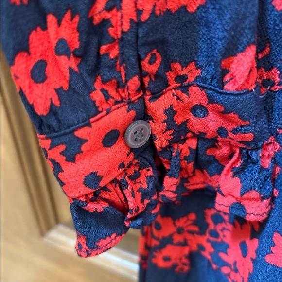 Loft flowy red & blue floral drop waist dress - Picture 6 of 7